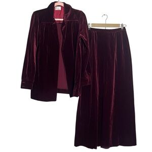 VTG 90s R&K Burgundy Velvet Blazer & Maxi Skirt Set